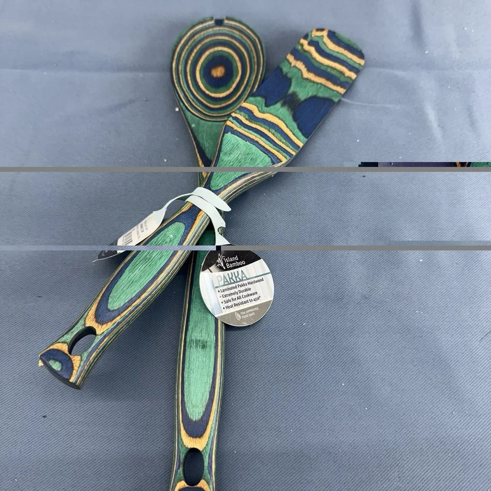 Island Bamboo  Pakka Wood Spoon and Pakka Wood Turner blue  Teal  12
